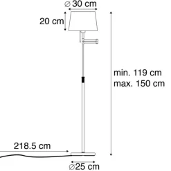 QAZQA Stehlampen|Wohnzimmerlampen*Stehlampe schwarz mit schwarzem Schirm und verstellbarem Arm - Ladas