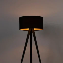 QAZQA Stehlampen|Wohnzimmerlampen*Stehlampe schwarz mit schwarzem Schirm und goldener Innenseite - Ilse