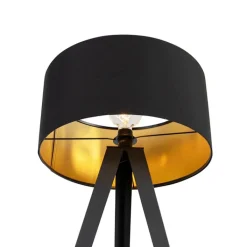 QAZQA Stehlampen|Wohnzimmerlampen*Stehlampe schwarz mit schwarzem Schirm und goldener Innenseite - Ilse