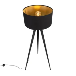 QAZQA Stehlampen|Wohnzimmerlampen*Stehlampe schwarz mit schwarzem Schirm und goldener Innenseite - Ilse