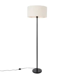 QAZQA Stehlampen|Wohnzimmerlampen*Stehlampe schwarz mit Schirm hellgrau 50 cm - Simplo