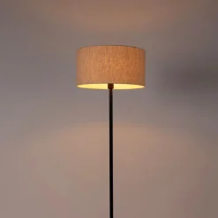 QAZQA Stehlampen|Wohnzimmerlampen*Stehlampe schwarz mit Schirm hellgrau 50 cm - Simplo