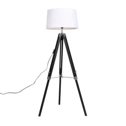 QAZQA Stehlampen|Wohnzimmerlampen*Stehlampe schwarz mit weißem Leinenschirm 45 cm - Tripod