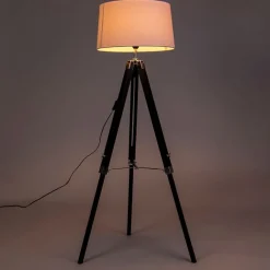 QAZQA Stehlampen|Wohnzimmerlampen*Stehlampe schwarz mit weißem Leinenschirm 45 cm - Tripod
