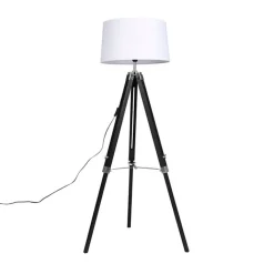 QAZQA Stehlampen|Wohnzimmerlampen*Stehlampe schwarz mit weißem Leinenschirm 45 cm - Tripod