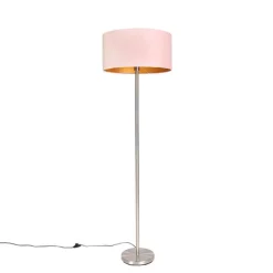 QAZQA Stehlampen|Wohnzimmerlampen*Stehlampe Stahl mit rosa Schirm 50 cm - Simplo