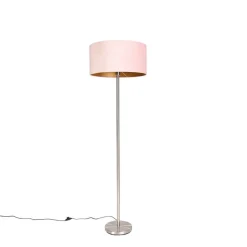 QAZQA Stehlampen|Wohnzimmerlampen*Stehlampe Stahl mit rosa Schirm 50 cm - Simplo