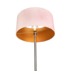 QAZQA Stehlampen|Wohnzimmerlampen*Stehlampe Stahl mit rosa Schirm 50 cm - Simplo