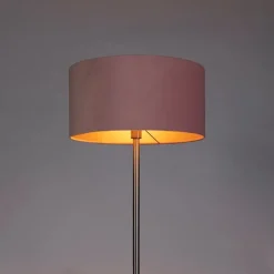 QAZQA Stehlampen|Wohnzimmerlampen*Stehlampe Stahl mit rosa Schirm 50 cm - Simplo