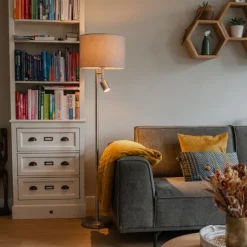 QAZQA Stehlampen|Wohnzimmerlampen*Stehlampe Stahl mit Schirm grau und Leselampe - Jelena