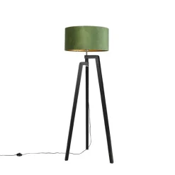 QAZQA Stehlampen|Wohnzimmerlampen*Stehlampe Stativ schwarz mit grünem Schirm und Gold 50 cm - Puros