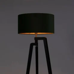 QAZQA Stehlampen|Wohnzimmerlampen*Stehlampe Stativ schwarz mit grünem Schirm und Gold 50 cm - Puros