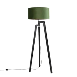 QAZQA Stehlampen|Wohnzimmerlampen*Stehlampe Stativ schwarz mit grünem Schirm und Gold 50 cm - Puros