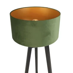 QAZQA Stehlampen|Wohnzimmerlampen*Stehlampe Stativ schwarz mit grünem Schirm und Gold 50 cm - Puros