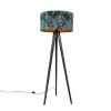 QAZQA Stehlampen|Wohnzimmerlampen*Stehlampe Stativ schwarz mit Schirm Pfau 50 cm - Tripod Classic