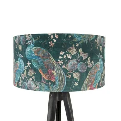 QAZQA Stehlampen|Wohnzimmerlampen*Stehlampe Stativ schwarz mit Schirm Pfau 50 cm - Tripod Classic