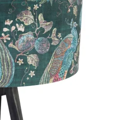 QAZQA Stehlampen|Wohnzimmerlampen*Stehlampe Stativ schwarz mit Schirm Pfau 50 cm - Tripod Classic