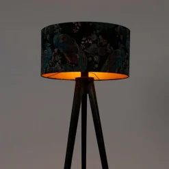 QAZQA Stehlampen|Wohnzimmerlampen*Stehlampe Stativ schwarz mit Schirm Pfau 50 cm - Tripod Classic