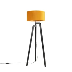 QAZQA Schlafzimmerlampen|Esszimmerlampen*Stehlampe Stativ schwarz mit gelbem Schirm und Gold 50 cm - Puros