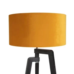 QAZQA Schlafzimmerlampen|Esszimmerlampen*Stehlampe Stativ schwarz mit gelbem Schirm und Gold 50 cm - Puros