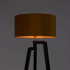 QAZQA Schlafzimmerlampen|Esszimmerlampen*Stehlampe Stativ schwarz mit gelbem Schirm und Gold 50 cm - Puros
