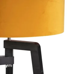 QAZQA Schlafzimmerlampen|Esszimmerlampen*Stehlampe Stativ schwarz mit gelbem Schirm und Gold 50 cm - Puros