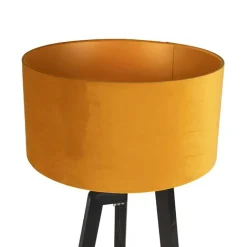 QAZQA Schlafzimmerlampen|Esszimmerlampen*Stehlampe Stativ schwarz mit gelbem Schirm und Gold 50 cm - Puros