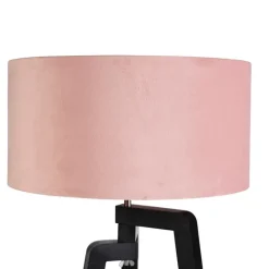 QAZQA Stehlampen|Wohnzimmerlampen*Stehlampe Stativ schwarz mit rosa Schirm und Gold 50 cm - Puros