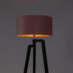 QAZQA Stehlampen|Wohnzimmerlampen*Stehlampe Stativ schwarz mit rosa Schirm und Gold 50 cm - Puros