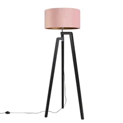 QAZQA Stehlampen|Wohnzimmerlampen*Stehlampe Stativ schwarz mit rosa Schirm und Gold 50 cm - Puros