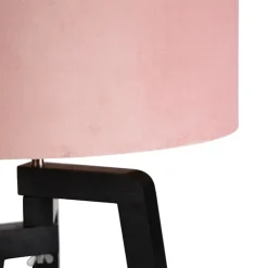 QAZQA Stehlampen|Wohnzimmerlampen*Stehlampe Stativ schwarz mit rosa Schirm und Gold 50 cm - Puros