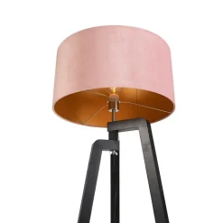 QAZQA Stehlampen|Wohnzimmerlampen*Stehlampe Stativ schwarz mit rosa Schirm und Gold 50 cm - Puros