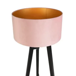 QAZQA Stehlampen|Wohnzimmerlampen*Stehlampe Stativ schwarz mit rosa Schirm und Gold 50 cm - Puros