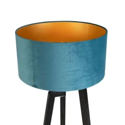 QAZQA Schlafzimmerlampen|Esszimmerlampen*Stehlampe Stativ schwarz mit blauem Schirm und Gold 50 cm - Puros