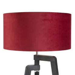 QAZQA Stehlampen|Wohnzimmerlampen*Stehlampe Stativ schwarz mit rotem Schirm und Gold 50 cm Puros