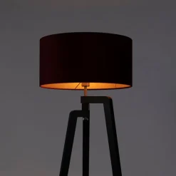 QAZQA Stehlampen|Wohnzimmerlampen*Stehlampe Stativ schwarz mit rotem Schirm und Gold 50 cm Puros