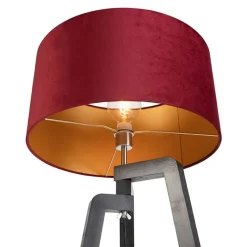 QAZQA Stehlampen|Wohnzimmerlampen*Stehlampe Stativ schwarz mit rotem Schirm und Gold 50 cm Puros