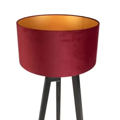 QAZQA Stehlampen|Wohnzimmerlampen*Stehlampe Stativ schwarz mit rotem Schirm und Gold 50 cm Puros