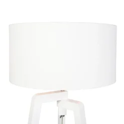 QAZQA Stehlampen|Wohnzimmerlampen*Stehlampe Stativ weißes Holz mit weißem Schirm 50 cm - Puros