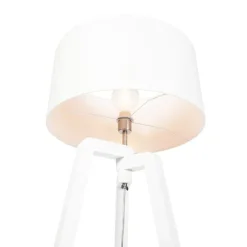 QAZQA Stehlampen|Wohnzimmerlampen*Stehlampe Stativ weißes Holz mit weißem Schirm 50 cm - Puros