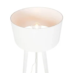 QAZQA Stehlampen|Wohnzimmerlampen*Stehlampe Stativ weißes Holz mit weißem Schirm 50 cm - Puros