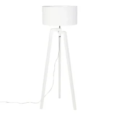QAZQA Stehlampen|Wohnzimmerlampen*Stehlampe Stativ weißes Holz mit weißem Schirm 50 cm - Puros