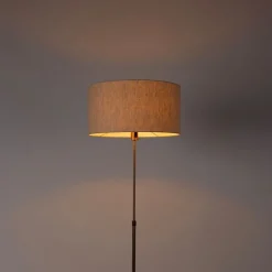 QAZQA Stehlampen|Wohnzimmerlampen*Stehlampe verstellbar bronze mit Schirm hellgrau 50 cm - Parte