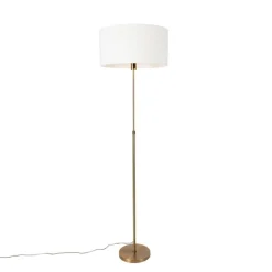 QAZQA Stehlampen|Wohnzimmerlampen*Stehlampe verstellbar Bronze mit Schirm weiß 50 cm - Parte