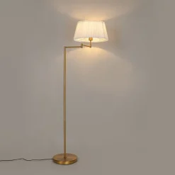 QAZQA Stehlampen|Wohnzimmerlampen*Stehleuchte aus Bronze mit weißem Faltenschirm und verstellbarem Arm – Ladas Deluxe