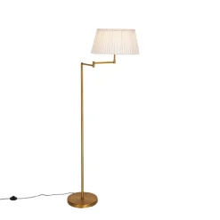 QAZQA Stehlampen|Wohnzimmerlampen*Stehleuchte aus Bronze mit weißem Faltenschirm und verstellbarem Arm – Ladas Deluxe