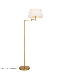 QAZQA Stehlampen|Wohnzimmerlampen*Stehleuchte aus Bronze mit weißem Faltenschirm und verstellbarem Arm – Ladas Deluxe