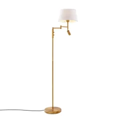 QAZQA Schlafzimmerlampen|Küchenlampen*Stehleuchte aus Bronze mit weißem Schirm und verstellbarer Leselampe – Ladas