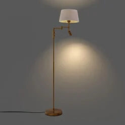 QAZQA Schlafzimmerlampen|Küchenlampen*Stehleuchte aus Bronze mit weißem Schirm und verstellbarer Leselampe – Ladas