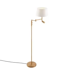 QAZQA Schlafzimmerlampen|Küchenlampen*Stehleuchte aus Bronze mit weißem Schirm und verstellbarer Leselampe – Ladas